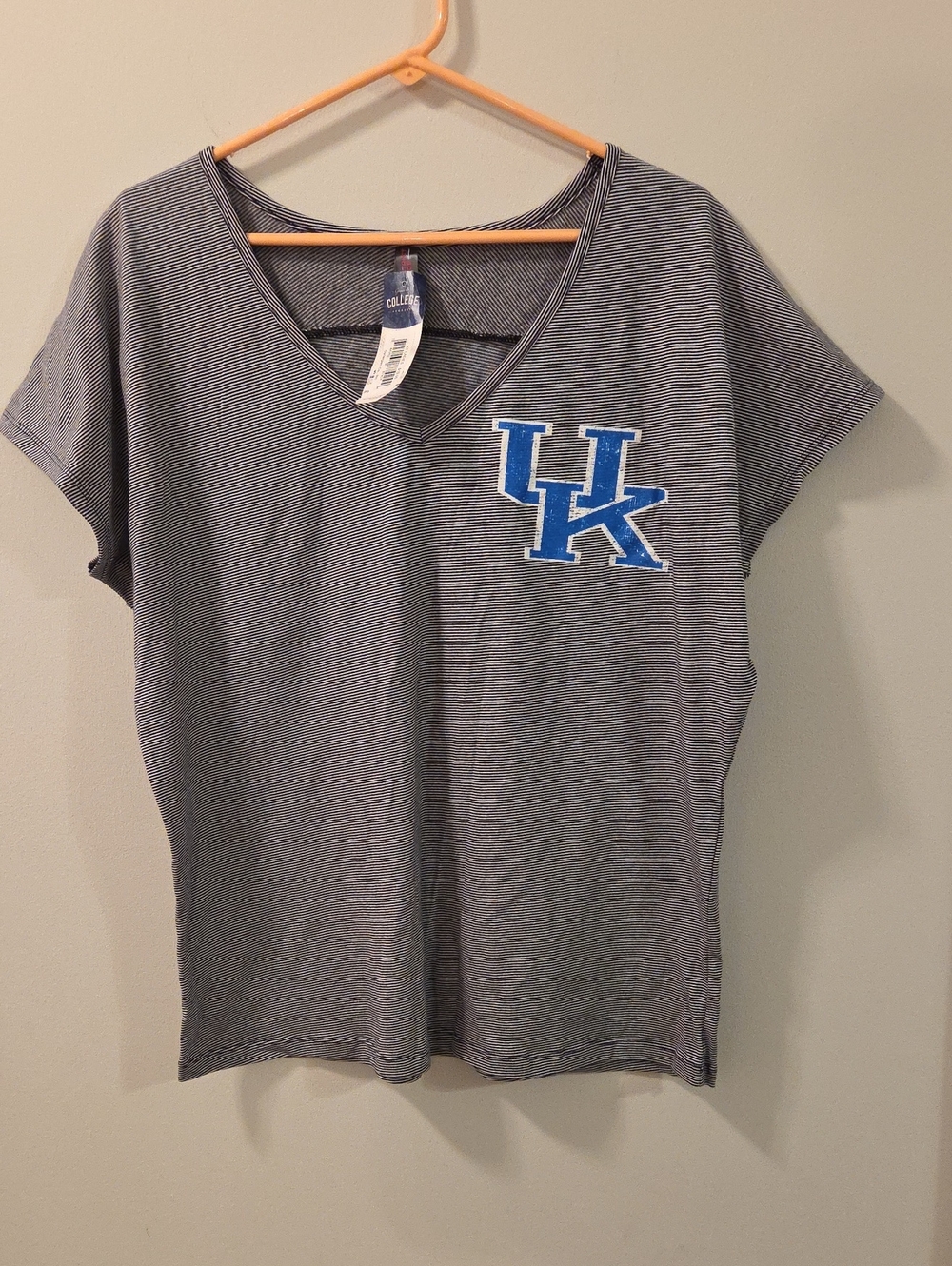 UK Collegiate V-Neck Striped Tee in Gray